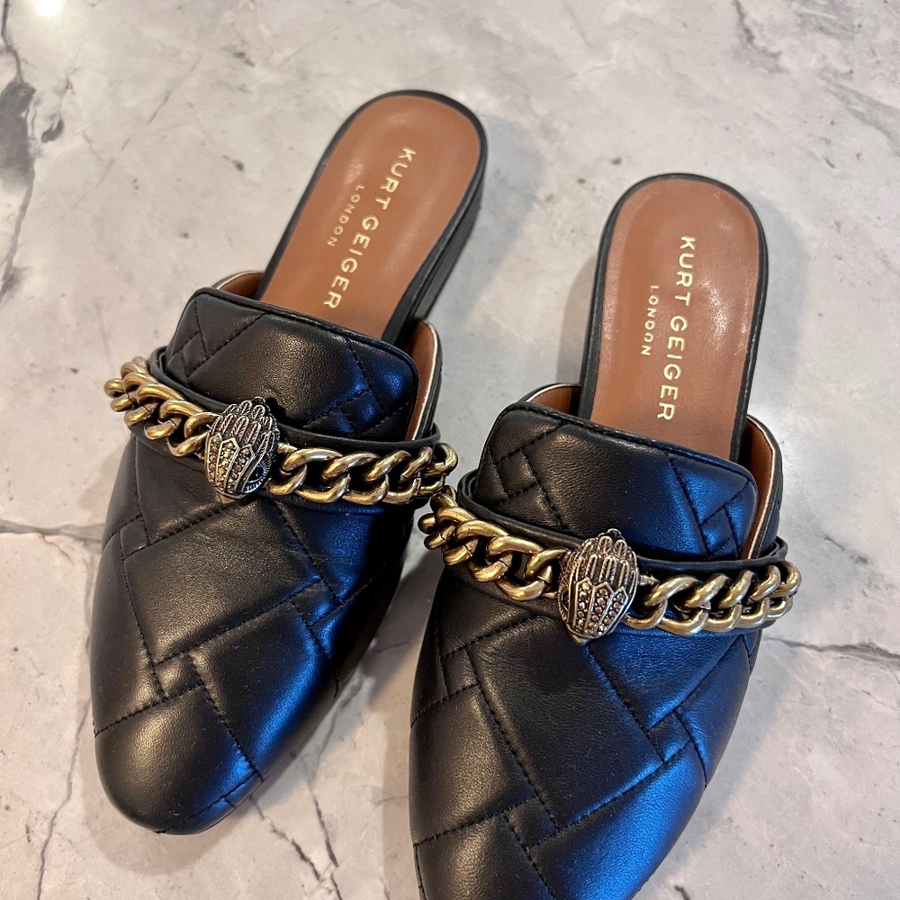 Kurt Geiger London Chelsea Quilted Leather Chain Detail Mules
